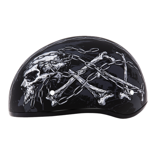 DOT Approved Daytona Motorcycle Half Face Helmet - Skull Cap Graphics for Men & Women, Scooters, ATVs, UTVs & Choppers - W/ Skull Chains