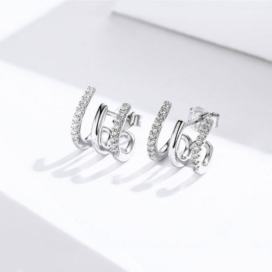 S925 Sterling Silver Platinum Plated Pavé Setting CZ Earrings