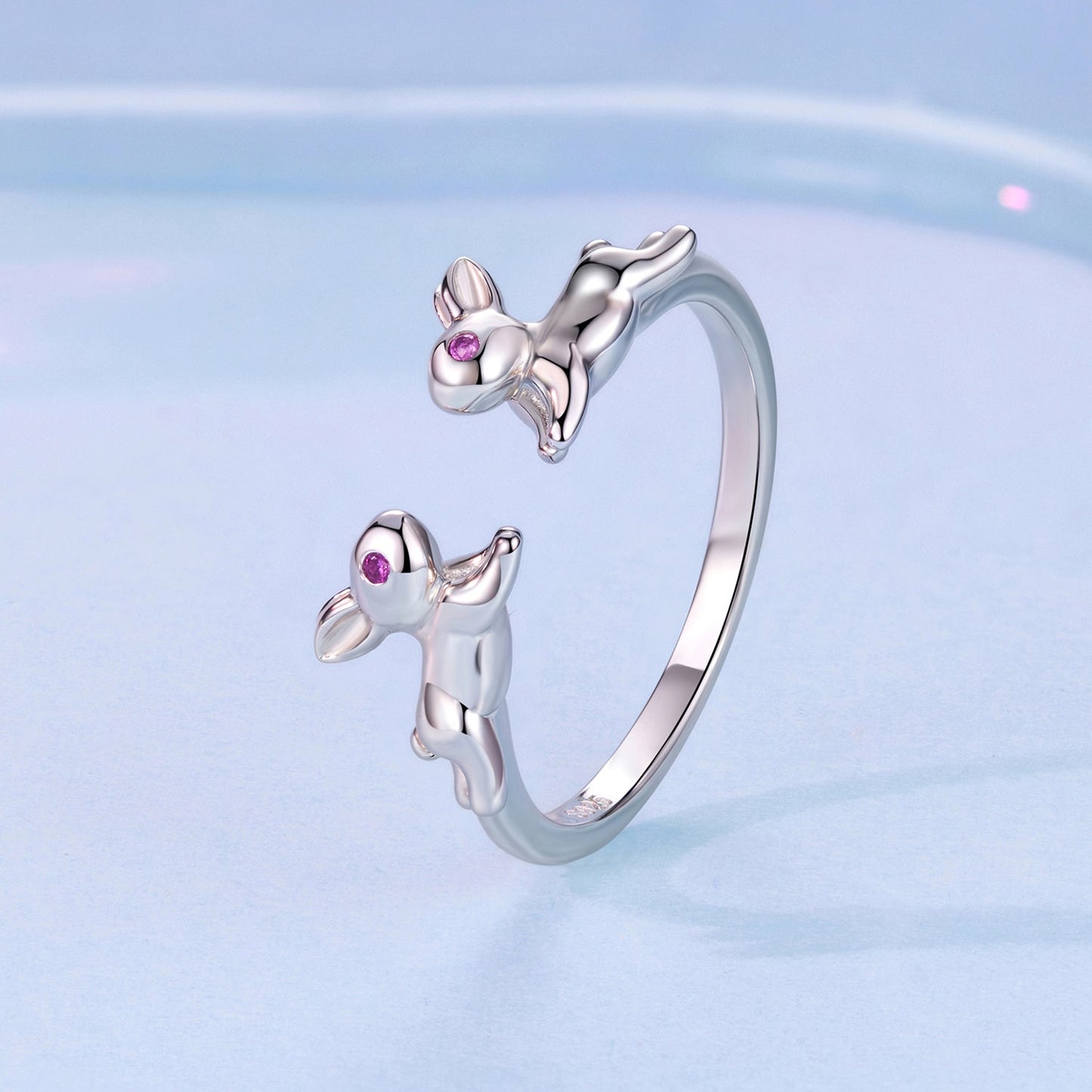 925 Sterling Silver Rabbit Ring with Pavé Setting CZ in White Gold for Women