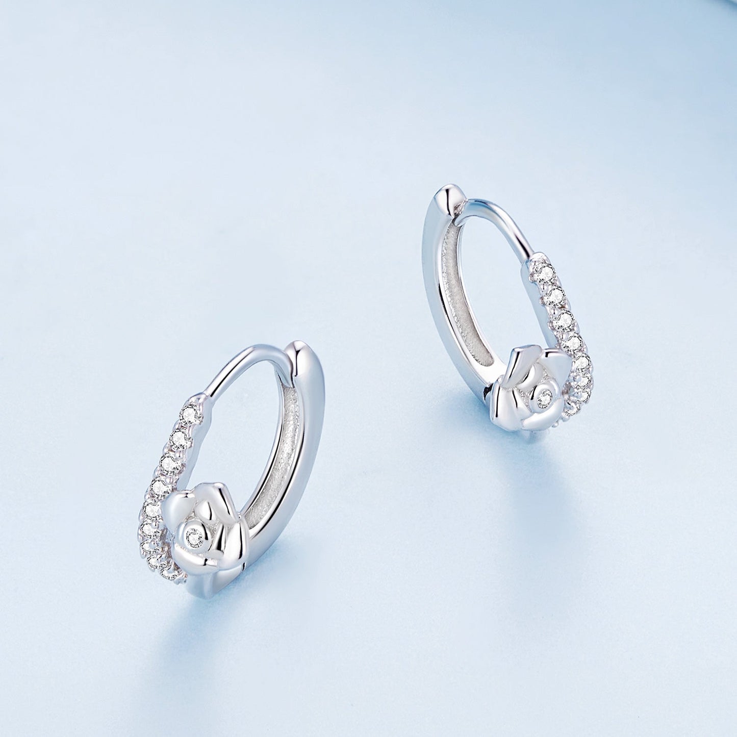 925 Sterling Silver Platinum Plated Pavé CZ Earrings