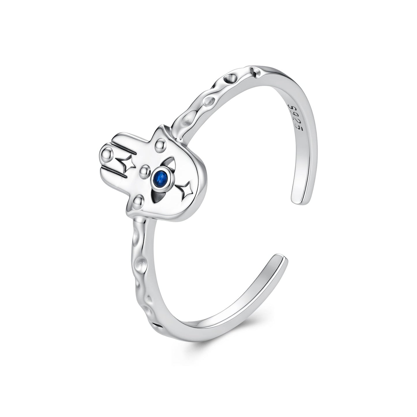 925 Sterling Silver Hamsa Hand Ring with Synthetic Spinel for Women