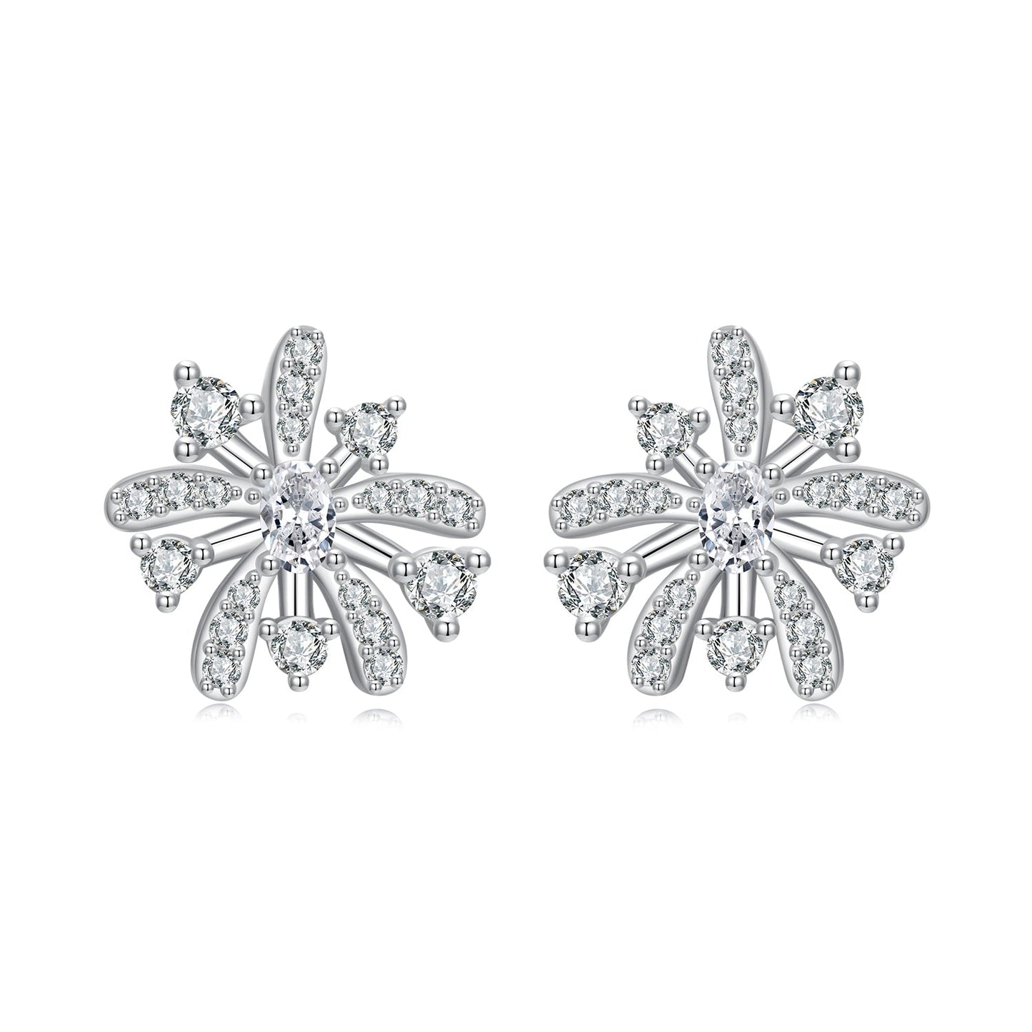 925 Sterling Silver Earrings with Pavé Set CZ in White Gold Finish, 1.1*1.0cm