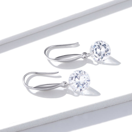 S925 Sterling Silver Earrings 2.6x0.8cm Plated Platinum with Pavé Setting CZ for Women