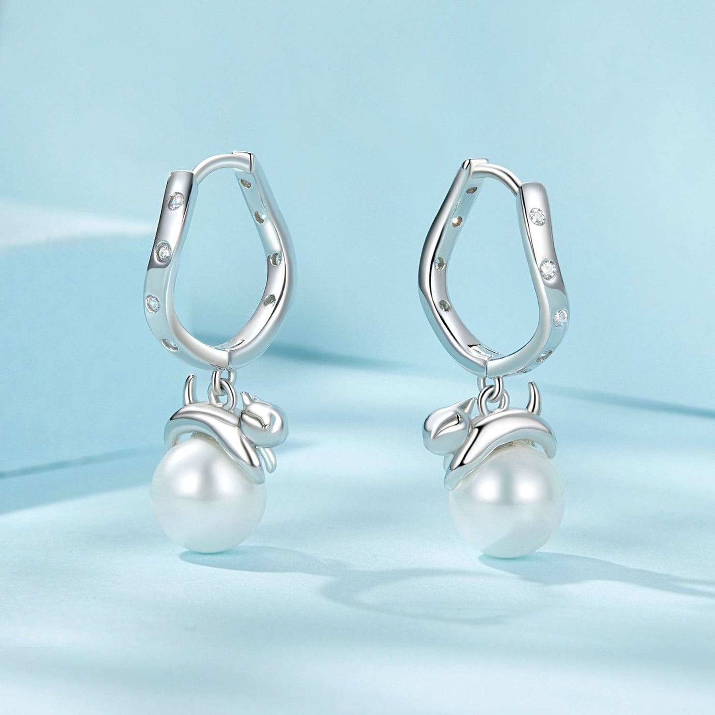 925 Sterling Silver Earrings with Quality Shell Pearl and CZ for Women