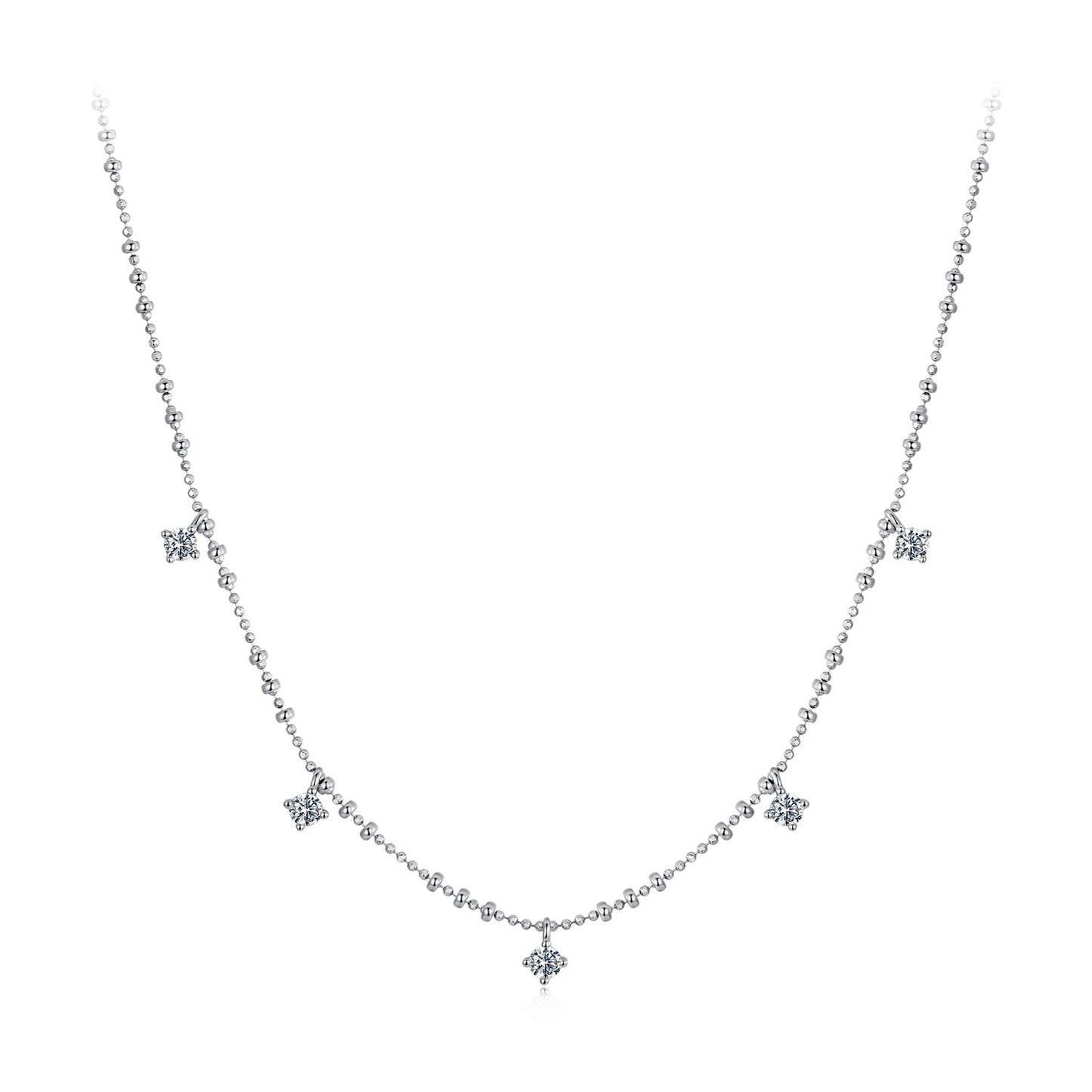 925 Sterling Silver 0.10ct Moissanite Necklace in White Gold, 40+5cm Chain for Women