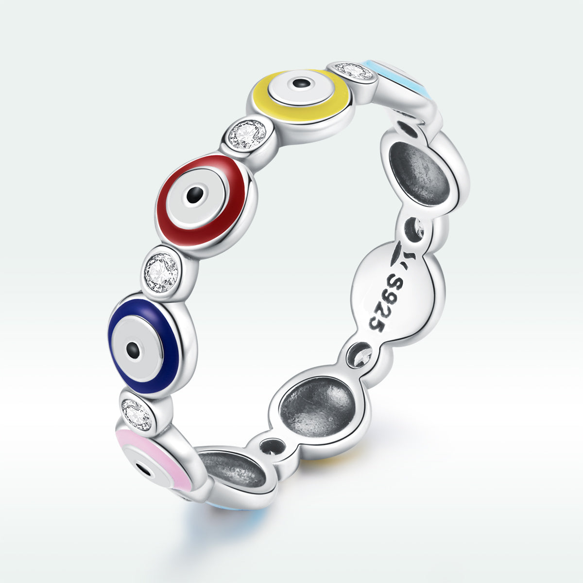 925 Sterling Silver Enamel Ring with Pavé Setting CZ, Size 6.0 for Women