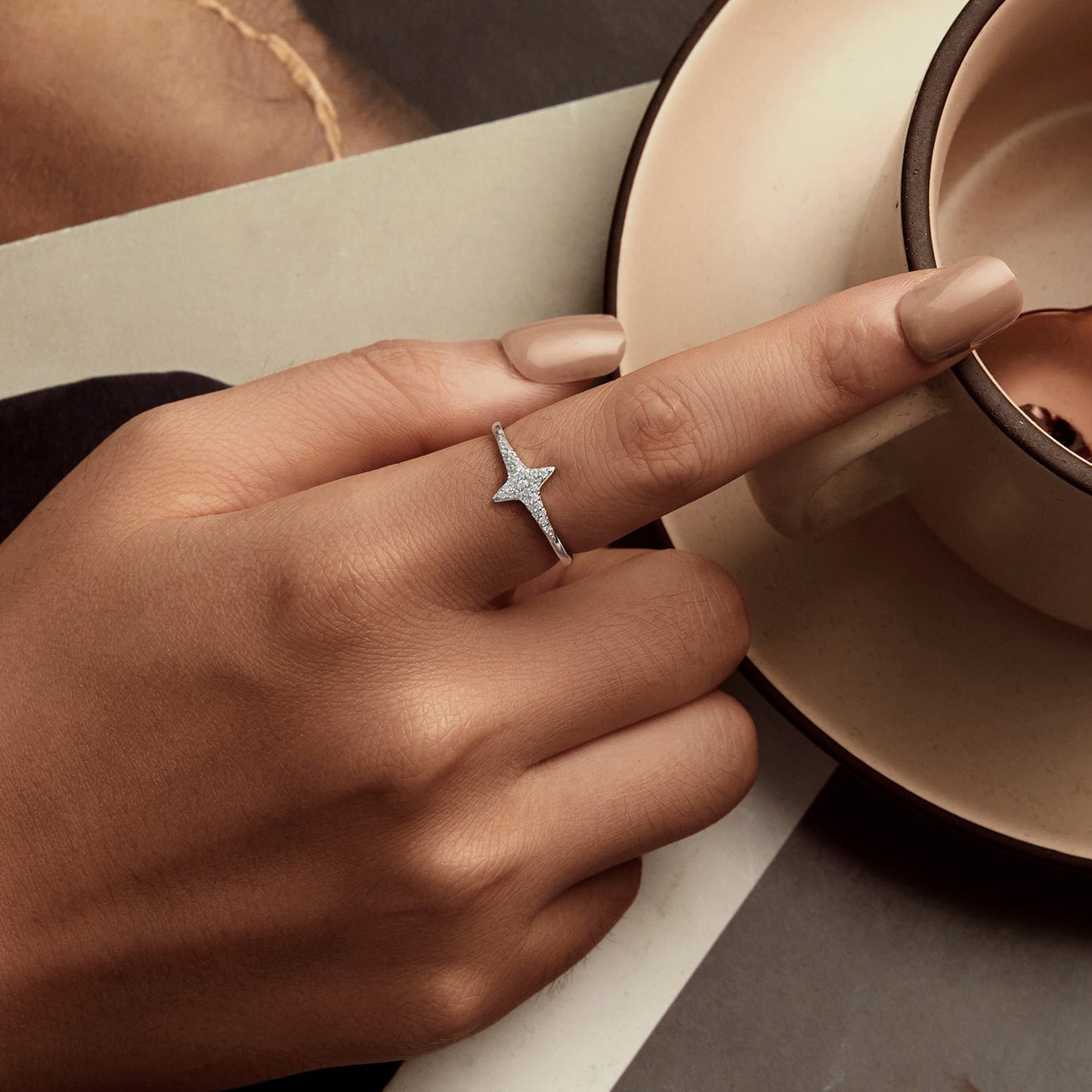 925 Sterling Silver White Gold Plated Ring with Pavé Setting CZ, Size 6.0 for Women