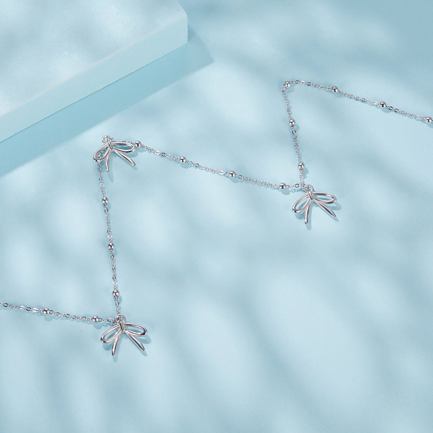 925 Sterling Silver + Plated White Gold Necklace with Adjustable Length for Women