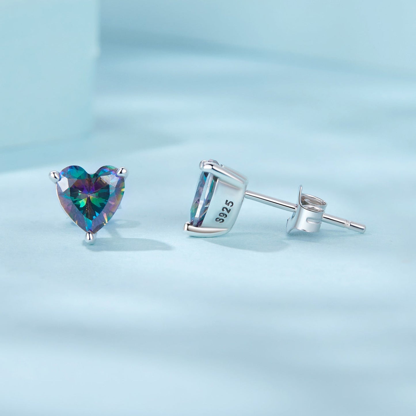 925 Sterling Silver Earrings 7mm Width with Transparent Glass for Women