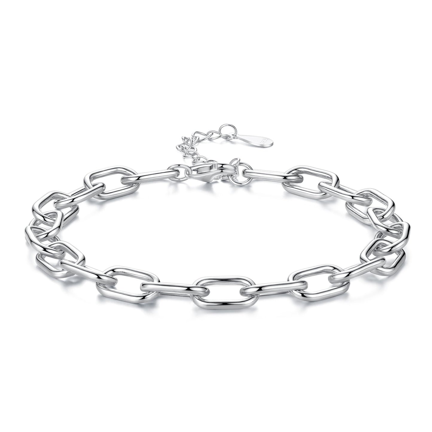 925 Sterling Silver White Gold Plated 15+6cm Adjustable Bracelet for Women
