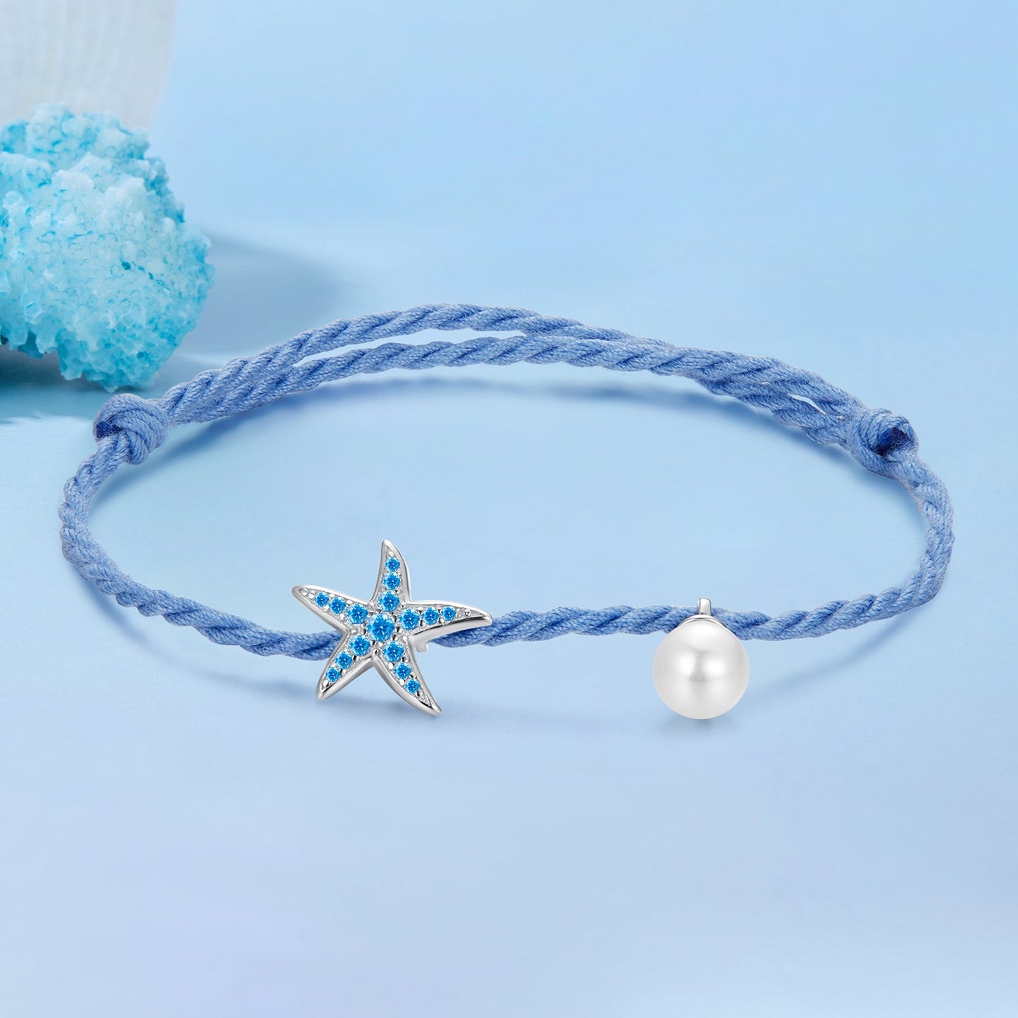 925 Sterling Silver Adjustable Starfish & Shell Pearl Bracelet for Women