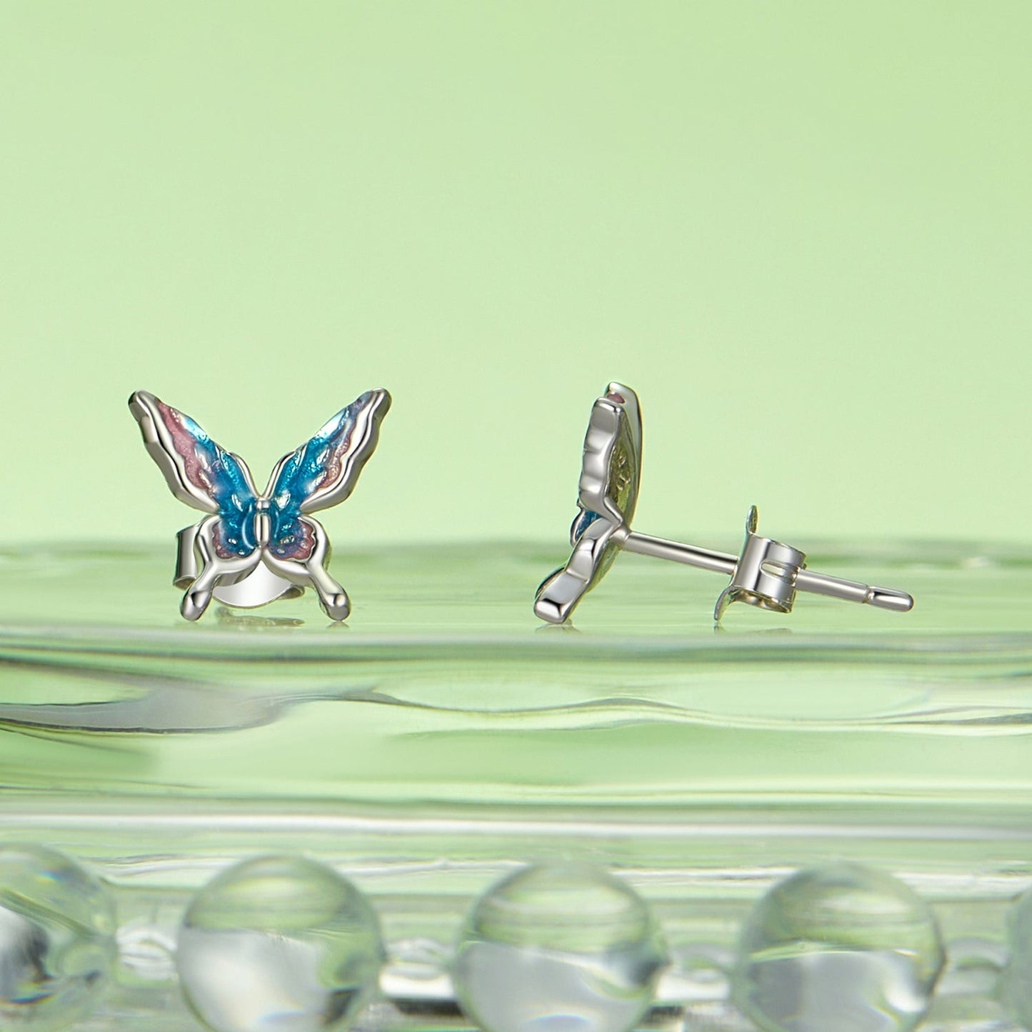 925 Sterling Silver White Gold Plated Enamel Earrings 9x10mm for Women