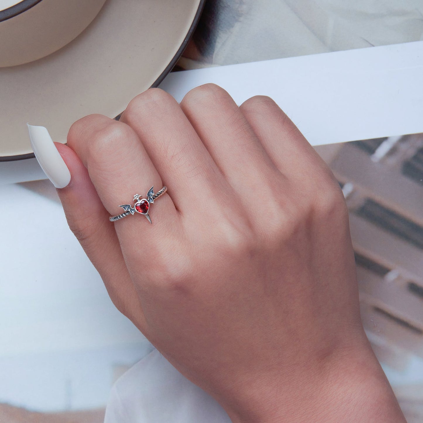 925 Sterling Silver Oxidized CZ Pendant Ring Size 6 for Women