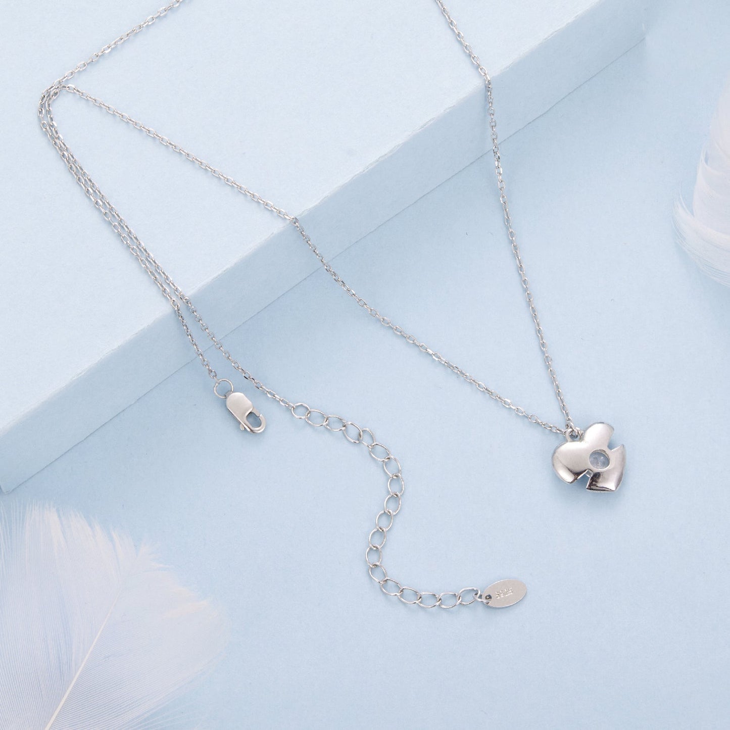 925 Sterling Silver White Gold Plated 40cm+5cm Length CZ Necklace for Women