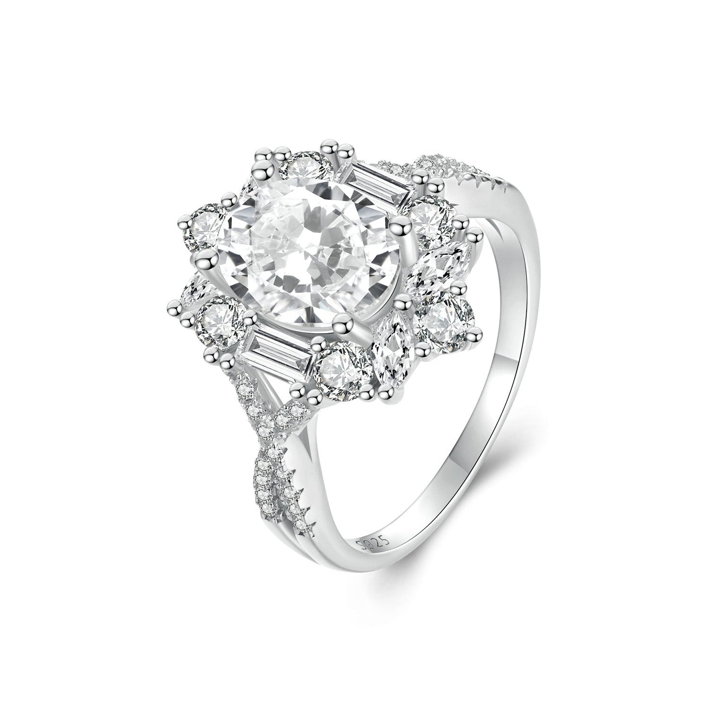 925 Sterling Silver 2 Carat Moissanite Ring in White Gold Plating - Size 8 for Women