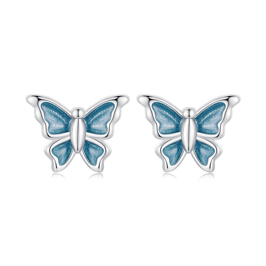 S925 Sterling Silver Earrings with Enamel Process, 6*8mm, Plated Platinum for Women