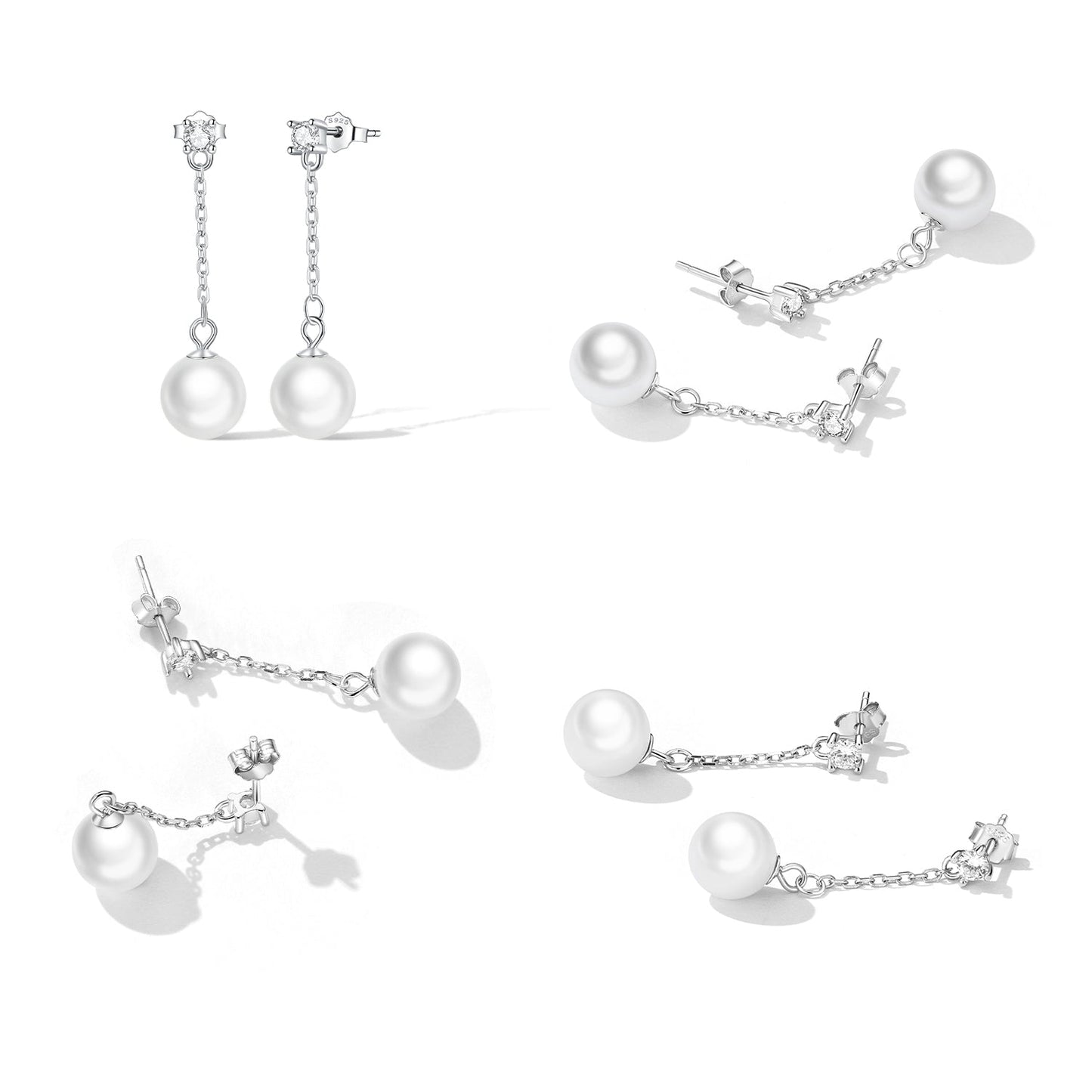 925 Sterling Silver Earrings with Pavé Setting CZ & Quality Shell Pearl