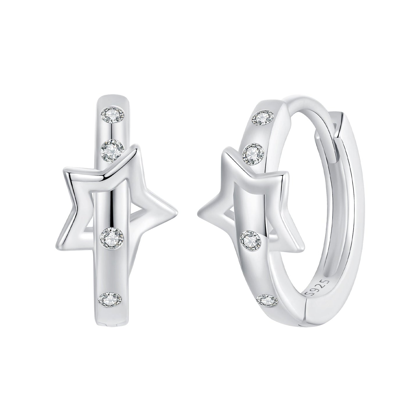 925 Sterling Silver & White Gold Earrings with Pavé Setting CZ - 12x6mm for Women
