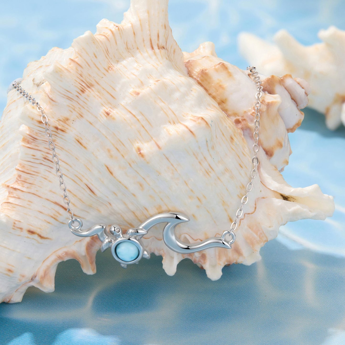 925 Sterling Silver Necklace with Sea Stone and Pavé CZ, 40+5cm, Plated White Gold for Women
