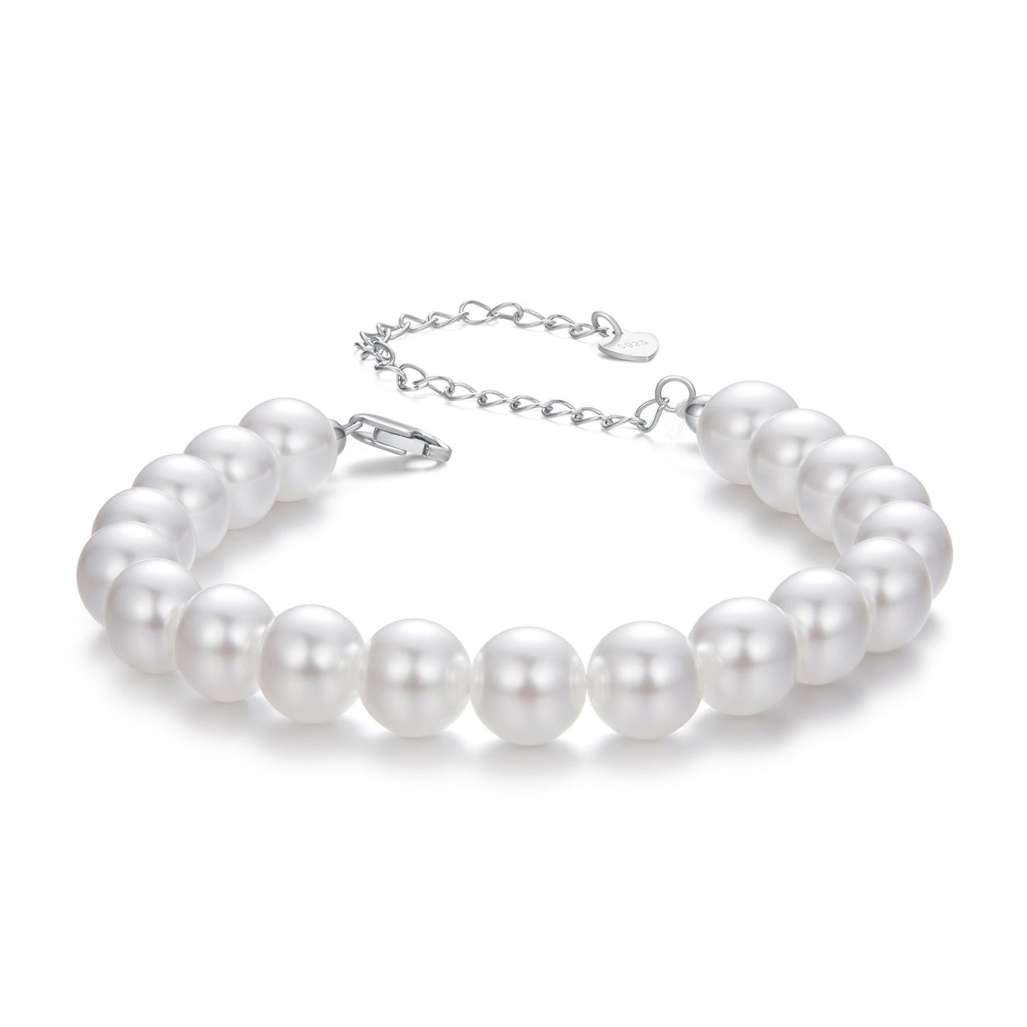 925 Sterling Silver Adjustable White Gold Plated Bracelet with Synthetic Pearl for Women