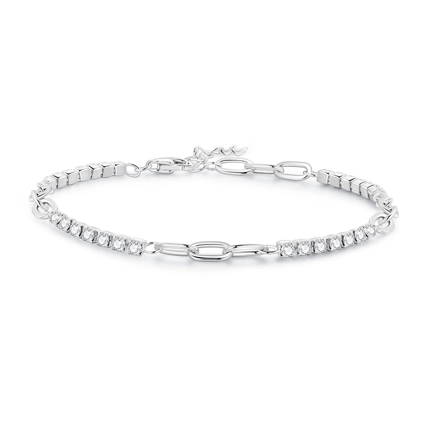 925 Sterling Silver Bracelet with Pavé Setting CZ, Platinum Plated, 14.5+3cm, for Women