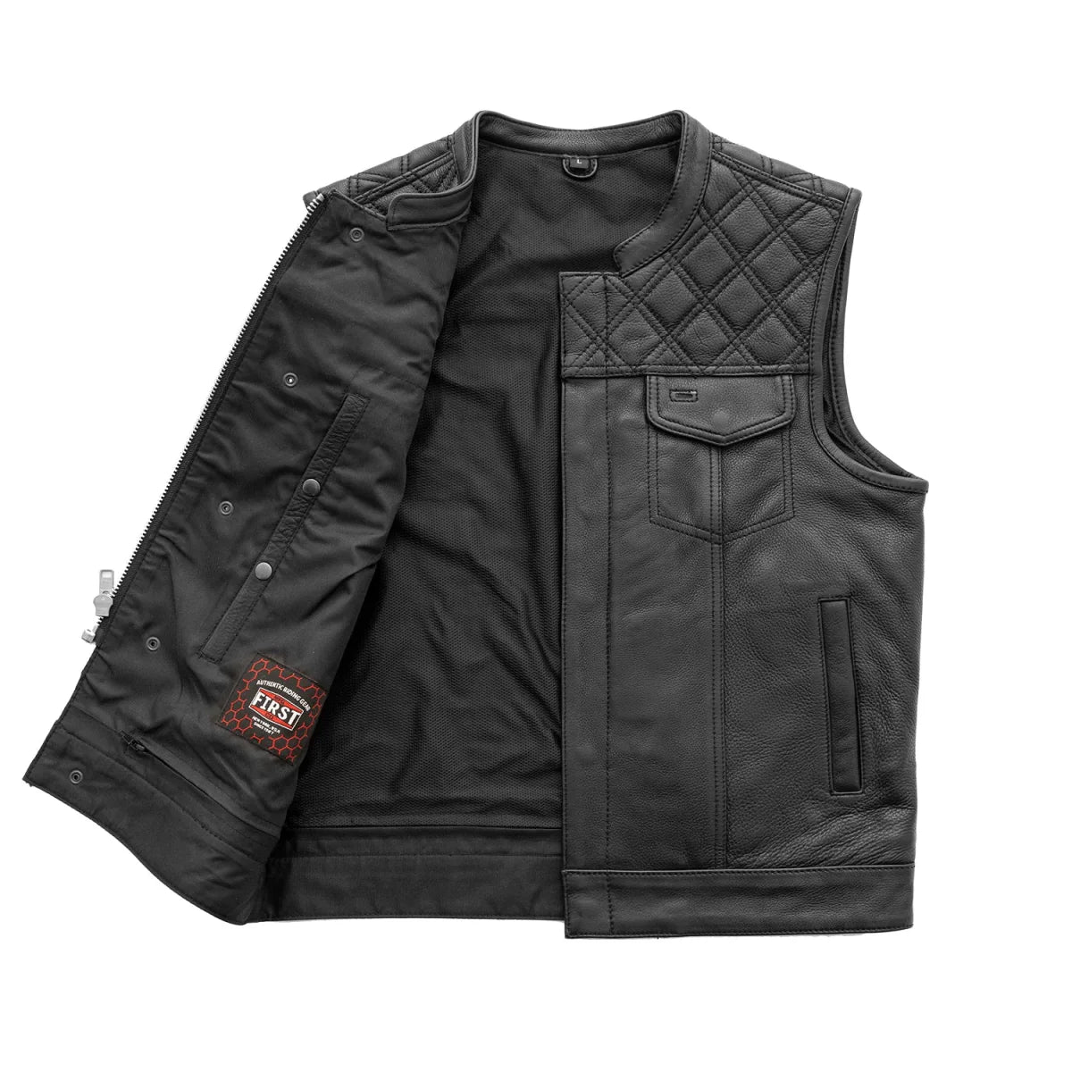 Downside Men's Motorcycle Leather Vest Orange and Green