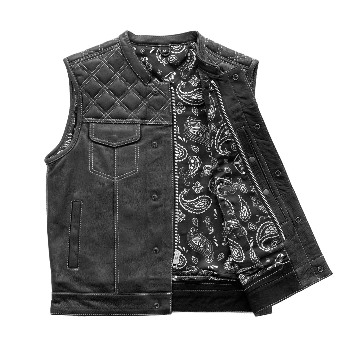 Downside Men's Motorcycle Leather Vest Orange and Green