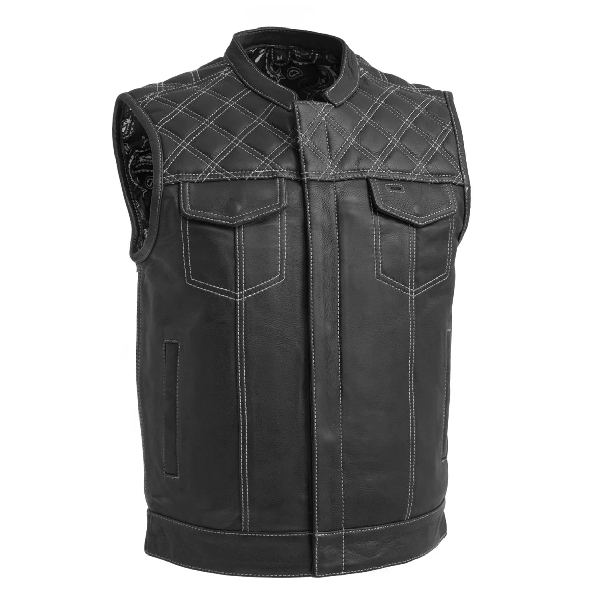 Downside Men's Motorcycle Leather Vest Orange and Green
