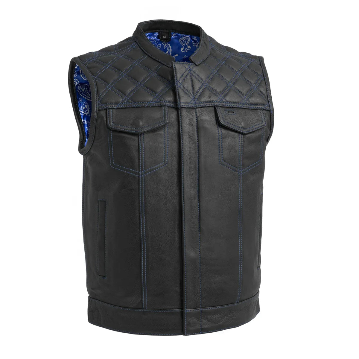 Downside Men's Motorcycle Leather Vest Orange and Green