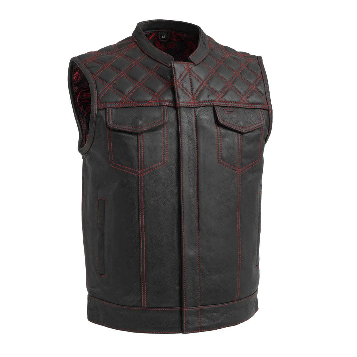 Downside Men's Motorcycle Leather Vest Orange and Green
