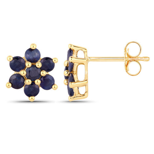 0.84 Carat Genuine Blue Sapphire 10K Yellow Gold Earrings