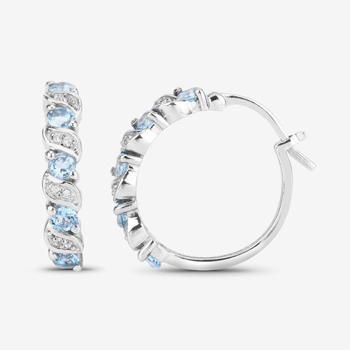 1.28 Carat Genuine Swiss Blue Topaz and White Topaz .925 Sterling Silver Earrings