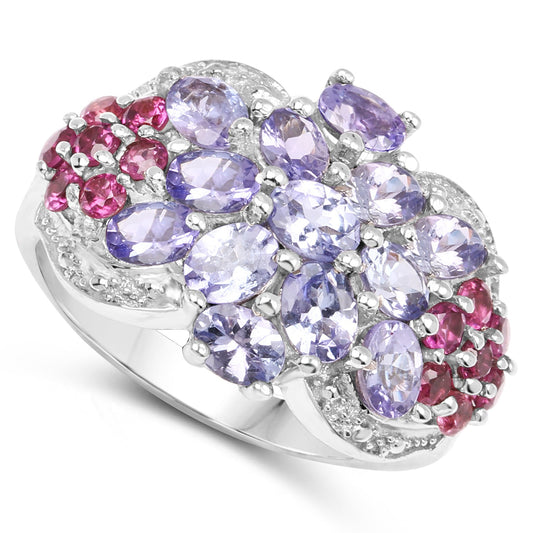 2.91 Carat Genuine Tanzanite and Rhodolite .925 Sterling Silver Ring