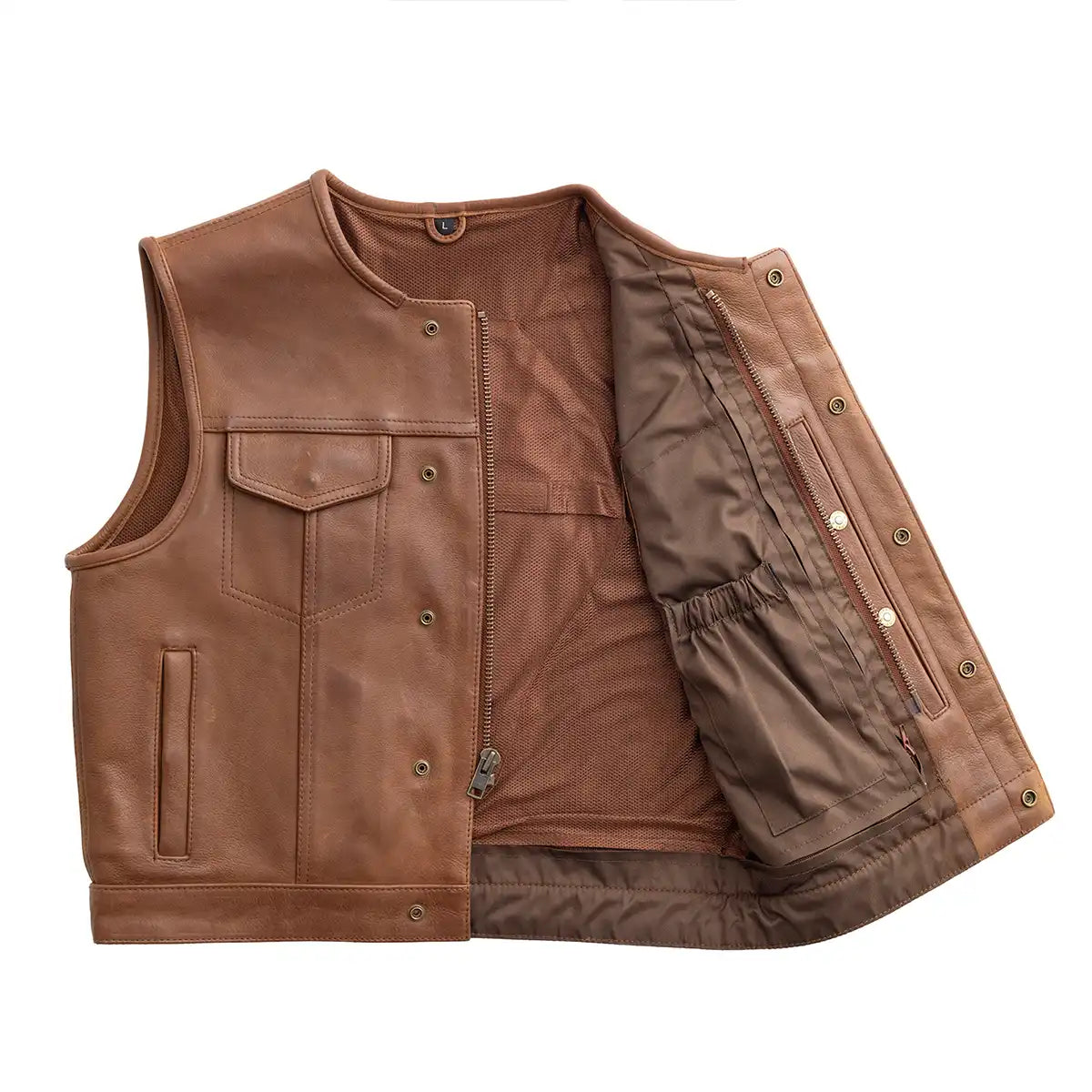 Lowside Men's Motorcycle Leather Vest Cognac