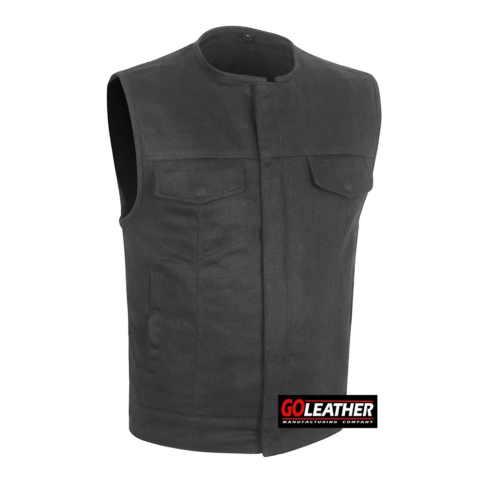 GO301 Black Denim Vest with Rolled Collar