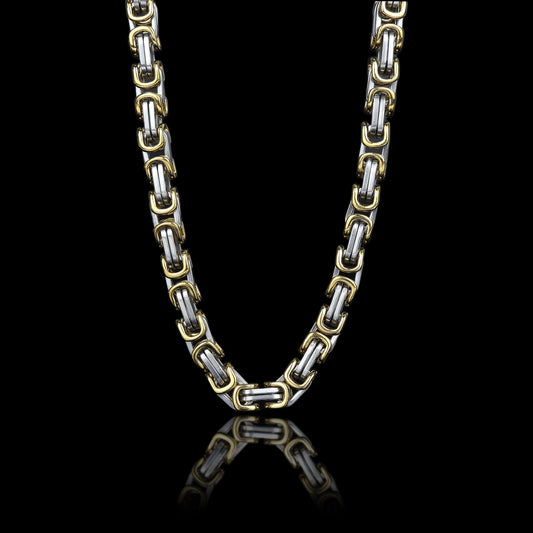 Stainless Steel And Gold Byzantine Chain Necklace