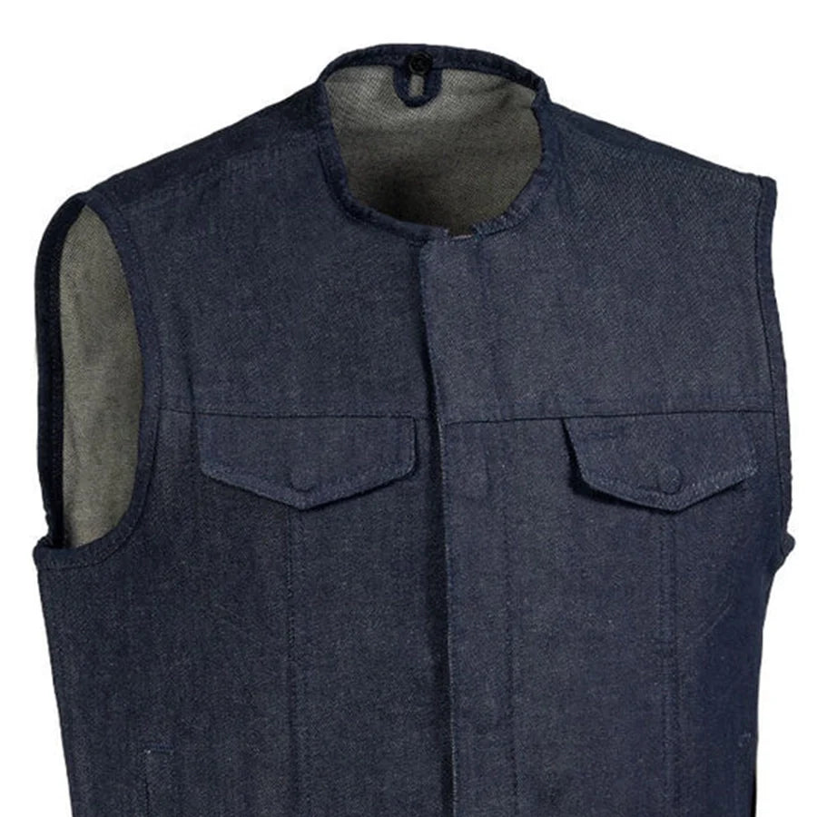 Haywood Men's Motorcycle Denim Vest - Blue