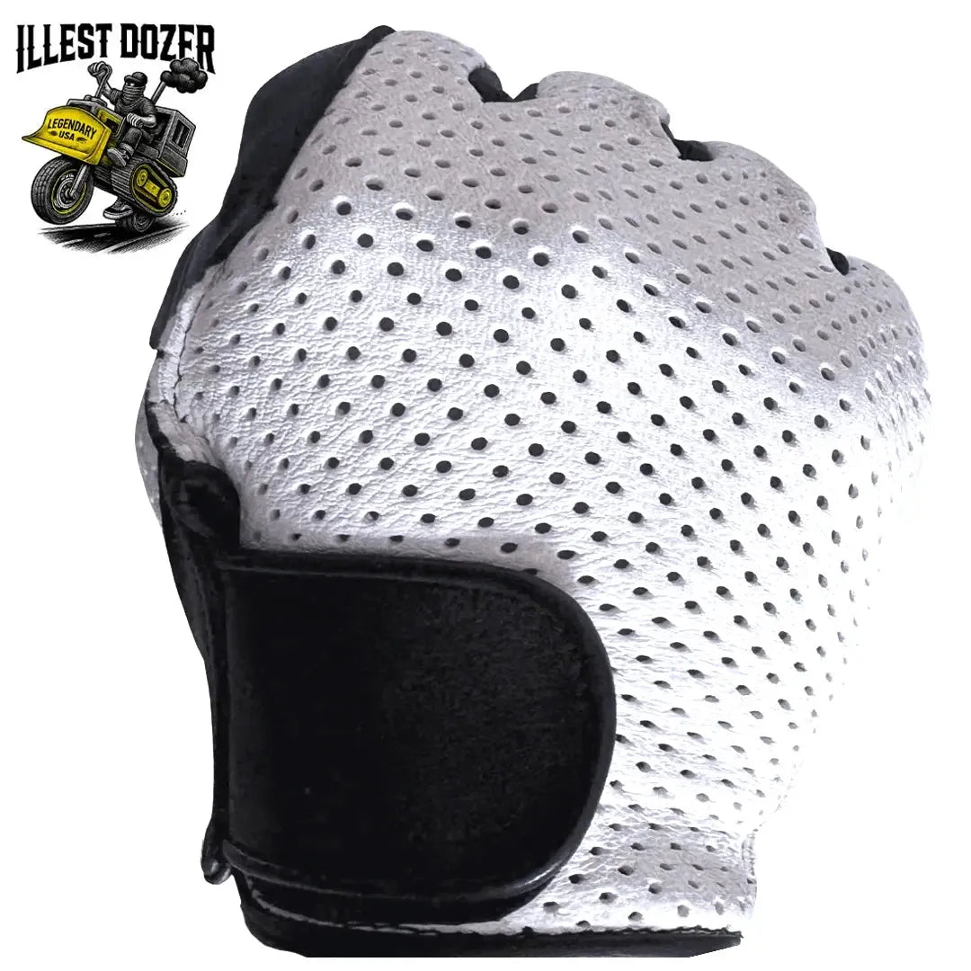 Legendary ILLEST DOZER White Ventilated Short Wrist Outseam Deerskin Motorcycle Gloves