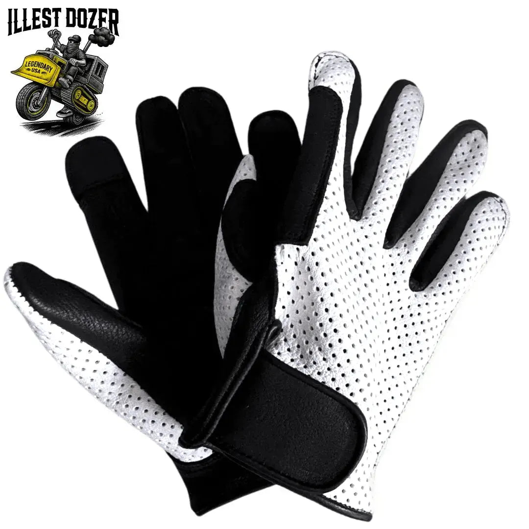 Legendary ILLEST DOZER White Ventilated Short Wrist Outseam Deerskin Motorcycle Gloves