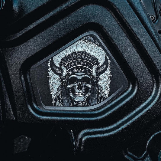 Indian Scout Mid-Frame Insert - Skull Warbonnet 108 BW