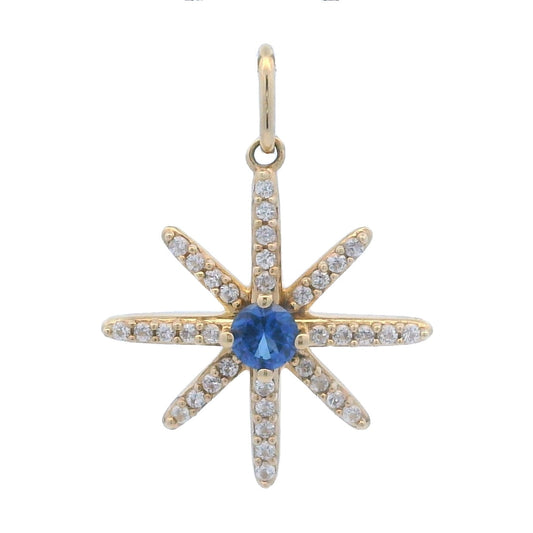 Created Sapphire Star Pnd 10KT Yellow Gold