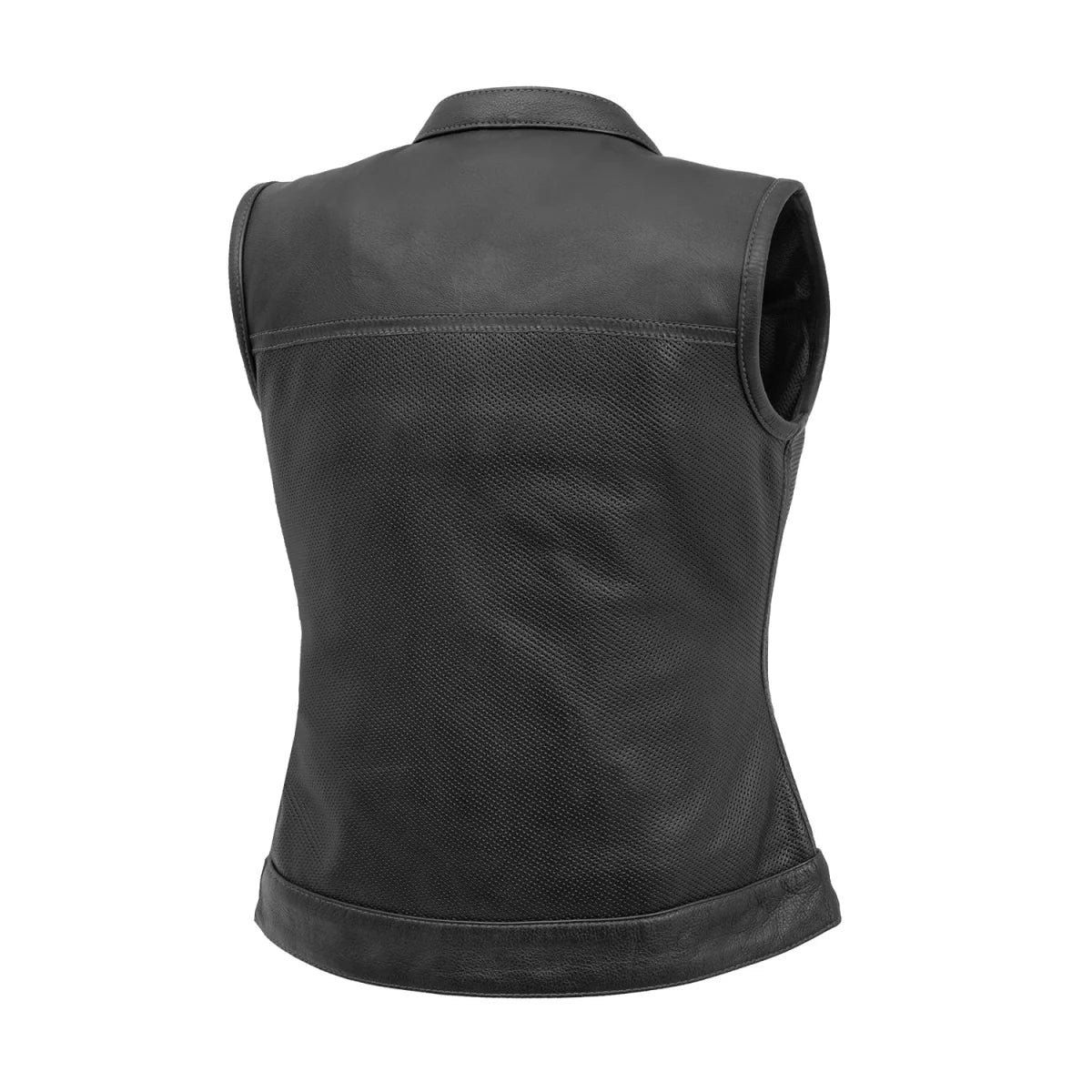Jessica Perforated Women's Motorcycle Leather Vest Red and Grey