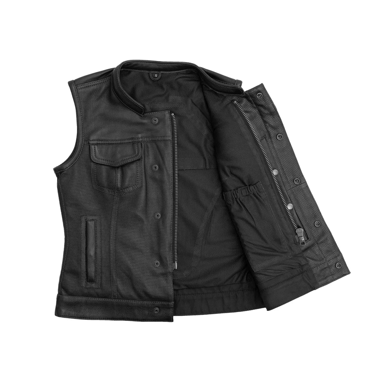 Jessica Perforated Women's Motorcycle Leather Vest Red and Grey