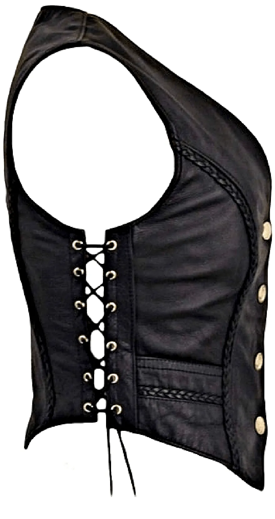 Legendary Vikla Chikla Women’s Leather Braided Motorcycle Vest w/Buffalo Nickel Snaps