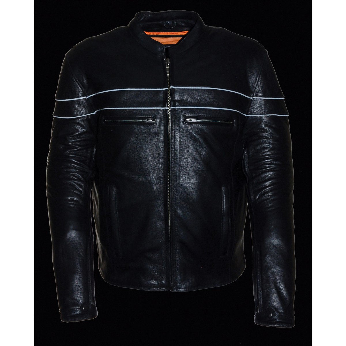 Milwaukee Leather LKM1725 Men's Black Leather Sporty Crossover Scooter Motorcycle Jacket w/ Reflective Piping