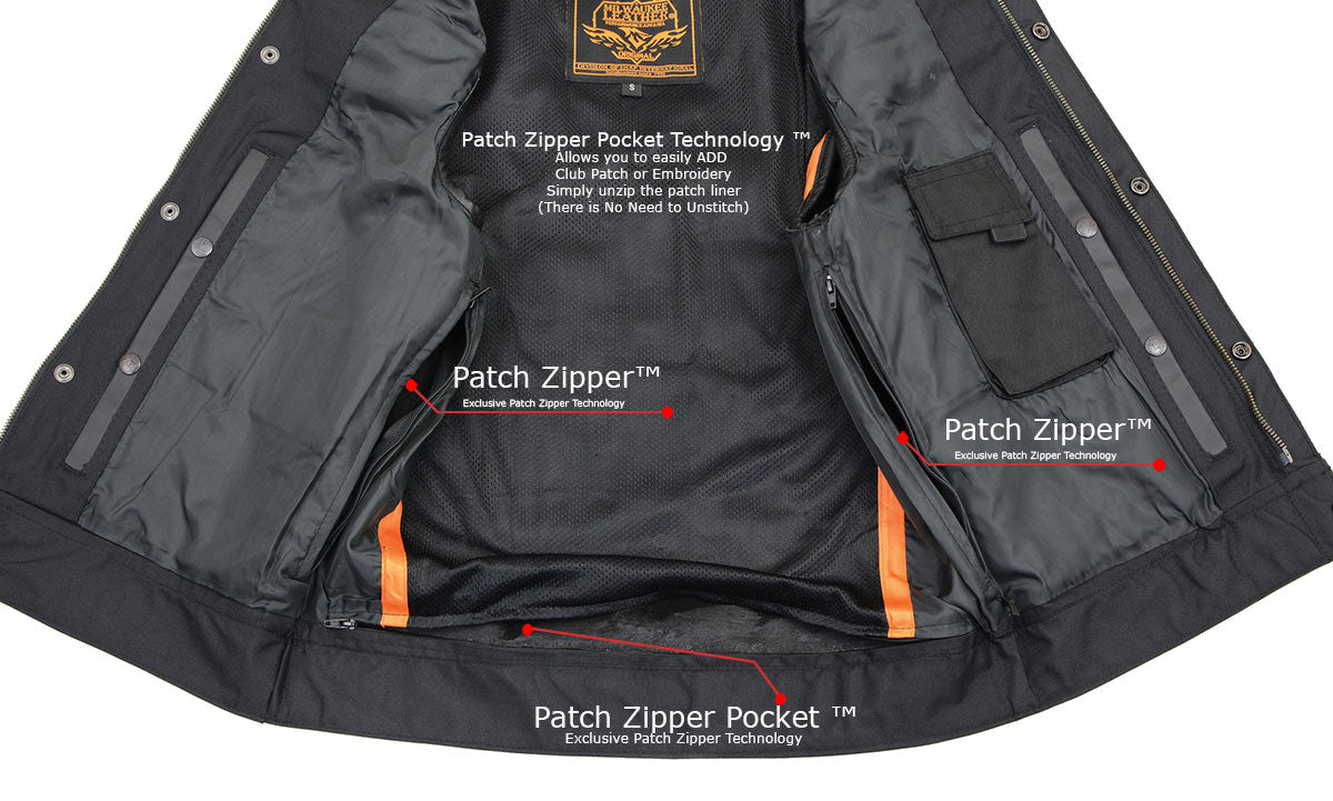 Milwaukee Leather LKM3710 Men's Black Leather Club Style Motorcycle Rider Vest w/ Zipper and Snap Button Closure