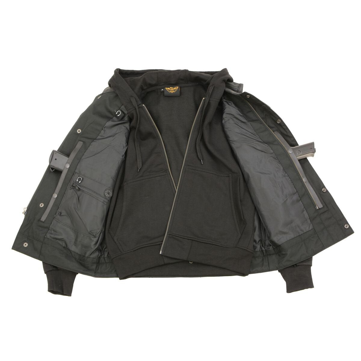 Milwaukee Leather LKM3714 Men's Black Club Style '2 in 1' Zipper Leather Vest with Removable Full Sleeve Hoodie