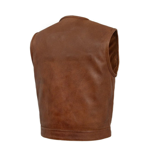Lowside Men's Perforated Motorcycle Leather Vest Cognac