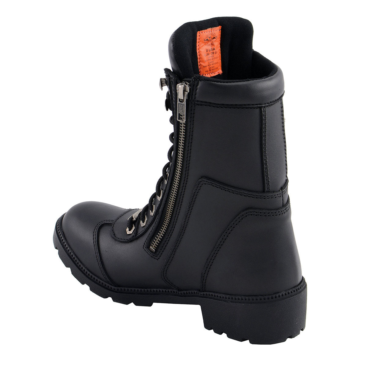 Milwaukee Leather MBL9301 Women's Black Leather Lace-Up Motorcycle Biker Riding Boots with Side Zipper Entry