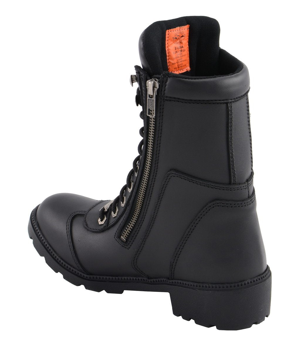 Milwaukee Leather MBL9301 Women's Black Leather Lace-Up Motorcycle Biker Riding Boots with Side Zipper Entry